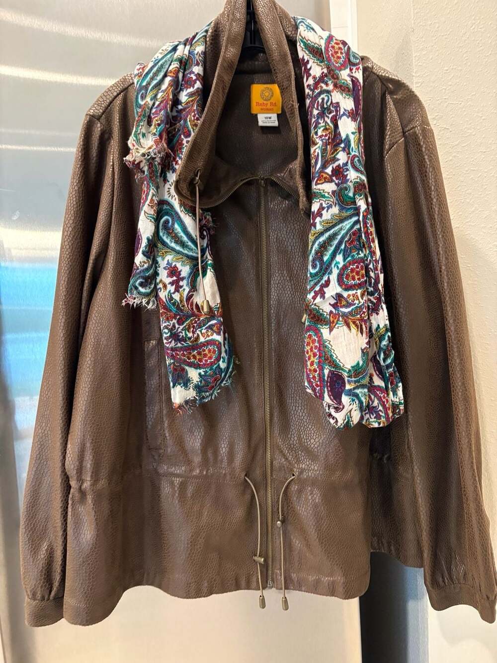 Ruby Rd. Woman Brown Faux Snake Skin Zip Up Hooded Jacket Size 18W